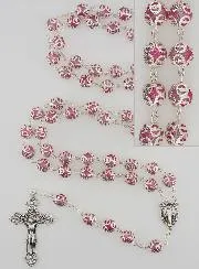 Miraculous Virgin Rosary and Baroque Cross - Pink