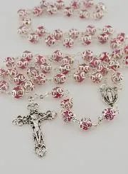 Miraculous Virgin Rosary and Baroque Cross - Pink