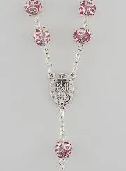 Miraculous Virgin Rosary and Baroque Cross - Pink
