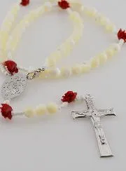 Mother-of-Pearl Rosary Necklace with Miraculous Medal