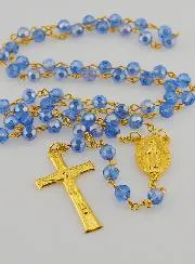 Blue Crystal Rosary with Miraculous Medal