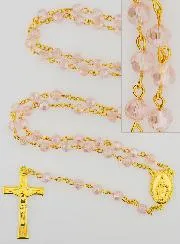 Pink Crystal Rosary with Miraculous Medal