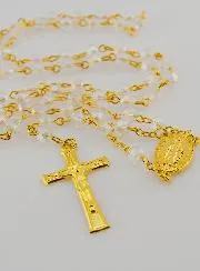 White Crystal Rosary with Miraculous Medal