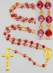 Red Crystal Rosary with Miraculous Medal