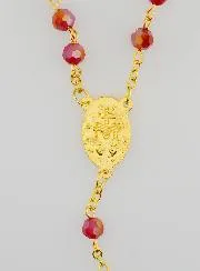 Red Crystal Rosary with Miraculous Medal