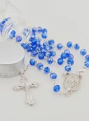 Blue Crystal Rosary with Miraculous Medal