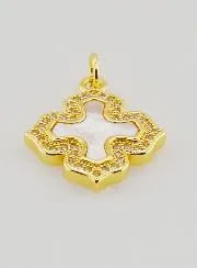 Square Cross Pendant in Mother-of-Pearl Brass and Rhinestones