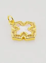 Square Cross Pendant in Mother-of-Pearl Brass and Rhinestones