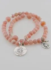 Miraculous Medal Rosary and St Michael in Pink Opal