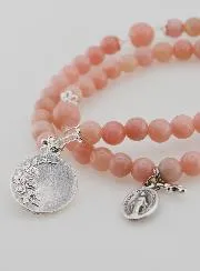 Miraculous Medal Rosary and St Michael in Pink Opal