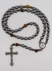 Miraculous Virgin Rosary in Hematite and Tiger's Eye