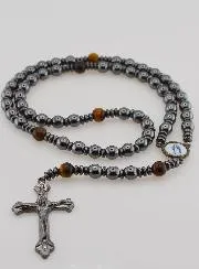 Miraculous Virgin Rosary in Hematite and Tiger's Eye