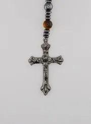 Miraculous Virgin Rosary in Hematite and Tiger's Eye