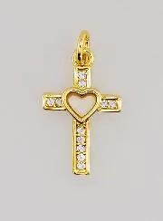 Brass Cross Pendant with Heart - 15mm