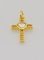 Brass Cross Pendant with Heart - 15mm