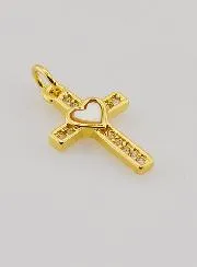 Brass Cross Pendant with Heart - 15mm