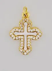 Orthodox Cross Pendant with Rhinestones and Mother-of-Pearl - 17mm