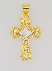 Cross Pendant with Star in Brass and Mother-of-Pearl - 22mm