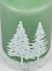 Christmas Candle Christmas Trees and Snow - Green