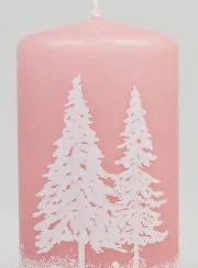 Christmas Candle Christmas Trees and Snow - Pink Powdered