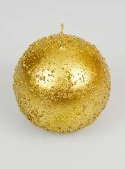 Glitter Ball Christmas Candle 8cm - Antique Gold