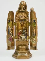 Religious Triptych Statue Virgin Mary and Child in Bronze - 20cm