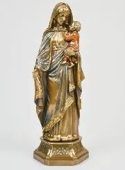 Religious Triptych Statue Virgin Mary and Child in Bronze - 20cm