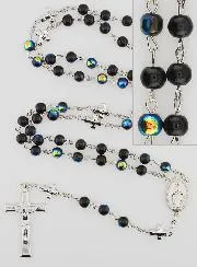 Miraculous Medal Rosary with Chrome Beads - Black