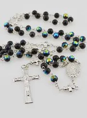 Miraculous Medal Rosary with Chrome Beads - Black