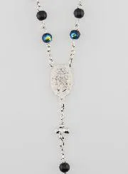 Miraculous Medal Rosary with Chrome Beads - Black