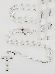 Miraculous Medal Rosary with Chrome Beads - White