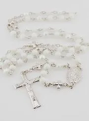 Miraculous Medal Rosary with Chrome Beads - White