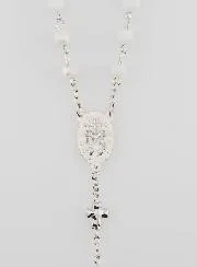 Miraculous Medal Rosary with Chrome Beads - White