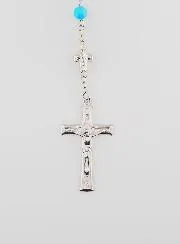 Miraculous Medal Rosary with Chrome Beads - Turquoise Blue