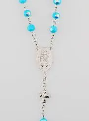 Miraculous Medal Rosary with Chrome Beads - Turquoise Blue