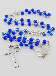Miraculous Medal Rosary with Chrome Beads - Dark Blue