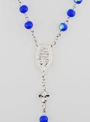 Miraculous Medal Rosary with Chrome Beads - Dark Blue