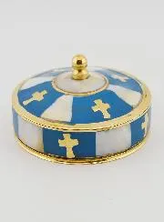 Handcrafted Rosary Box in Brass and Mother-of-Pearl - Blue