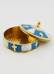Handcrafted Rosary Box in Brass and Mother-of-Pearl - Blue
