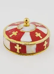 Handcrafted Rosary Box in Brass and Mother-of-Pearl - Red