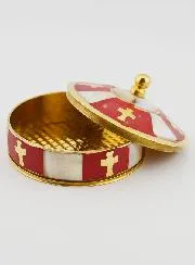 Handcrafted Rosary Box in Brass and Mother-of-Pearl - Red