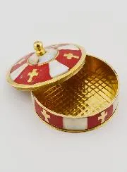 Handcrafted Rosary Box in Brass and Mother-of-Pearl - Red