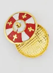 Handcrafted Rosary Box in Brass and Mother-of-Pearl - Red