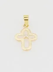 9K Gold Openwork Rounded Cross Pendant with Stone - 15mm