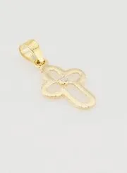 9K Gold Openwork Rounded Cross Pendant with Stone - 15mm