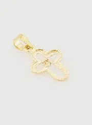 9K Gold Openwork Rounded Cross Pendant with Stone - 15mm