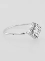 Solitaire Ring in Rhodium-Plated Silver and Zirconia - Size 56