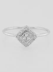 Solitaire Ring in Rhodium-Plated Silver and Zirconia - Size 60