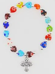 Religious Bracelet With Cross - Heart Beads