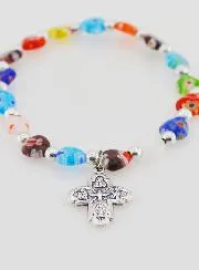 Religious Bracelet With Cross - Heart Beads